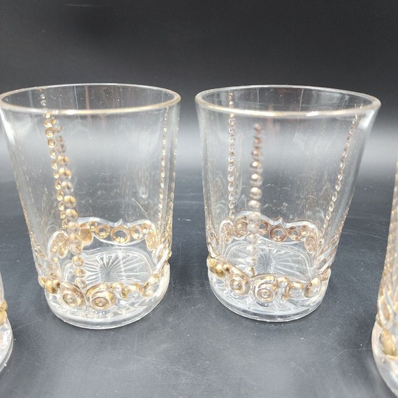 EAPG Bead and Scroll Riverside Glasses Antique Clear and Gold Glases Set of 4 - Picture 2 of 6
